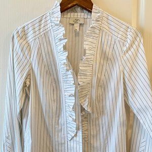 Petite Loft White and Black Button Down Shirt